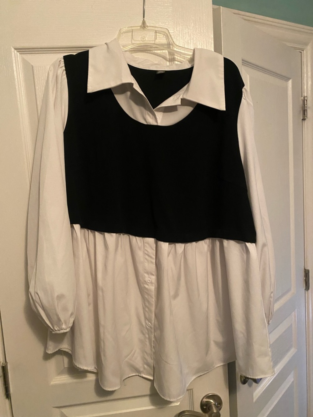 SHEIN Black and White Layered Button-Down Shirt